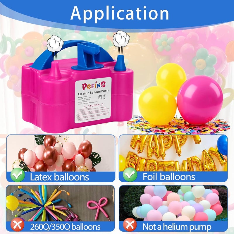 PCFING Balloon Pump Electric, Portable Balloons Inflator Blower Machine with Balloon Tie Tool & Dual Nozzle - Image 3